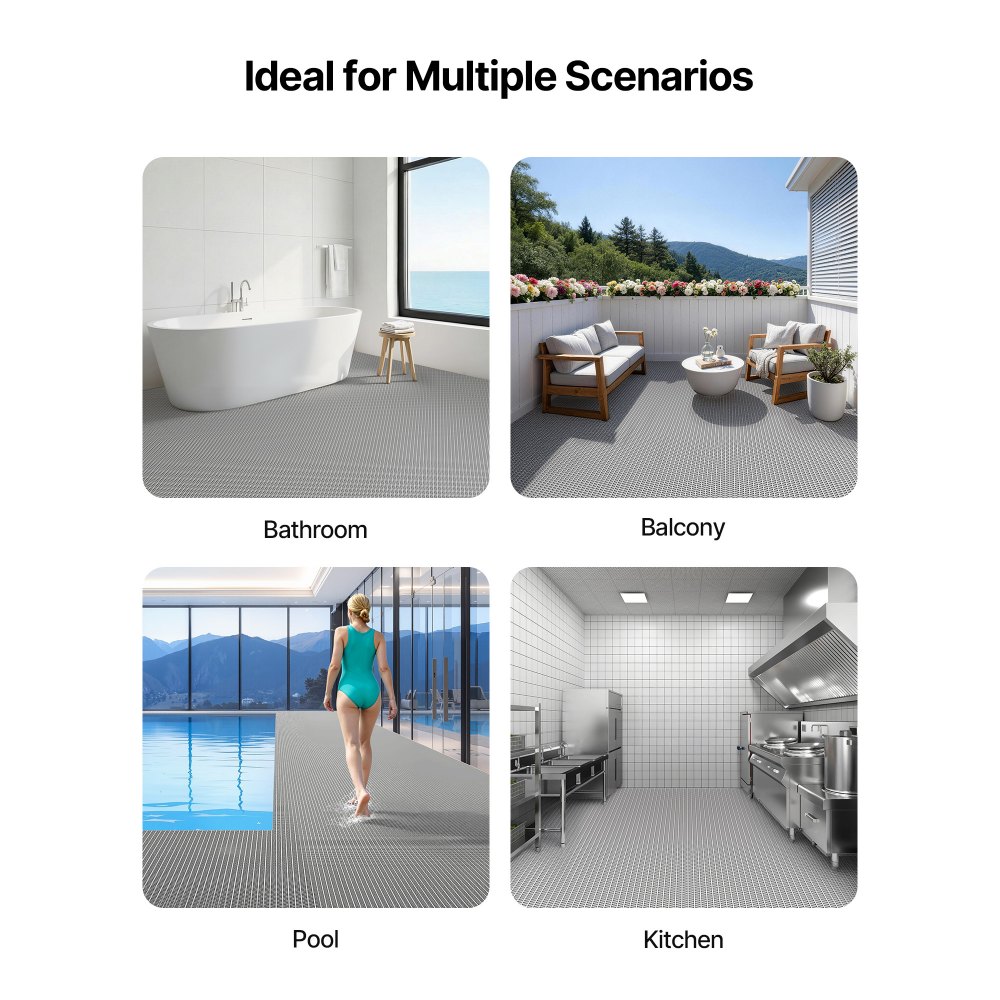 VEVOR Drainagematte PVC (90 cm x 300 cm), Rutschfeste PVC-Bodenmatte Spritzschutzmatte für Nassbereiche, Hohlmattenrolle, Antirutschmatte für Schwimmbäder, Terrassen, Badezimmer & Toiletten, Grau