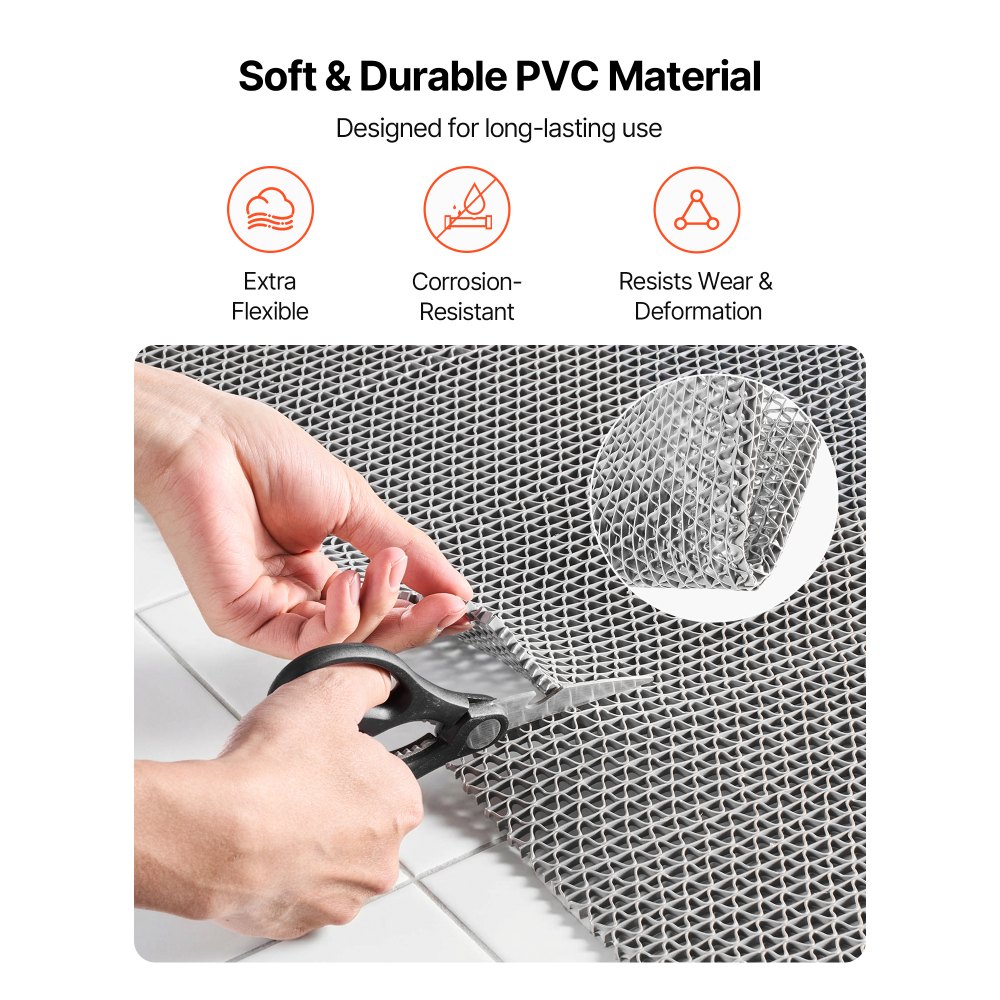 VEVOR Drainagematte PVC (0,9 m x 5 m), Rutschfeste PVC-Bodenmatte Spritzschutzmatte für Nassbereiche, Hohlmattenrolle, Antirutschmatte für Schwimmbäder, Terrassen, Badezimmer & Toiletten, Grau