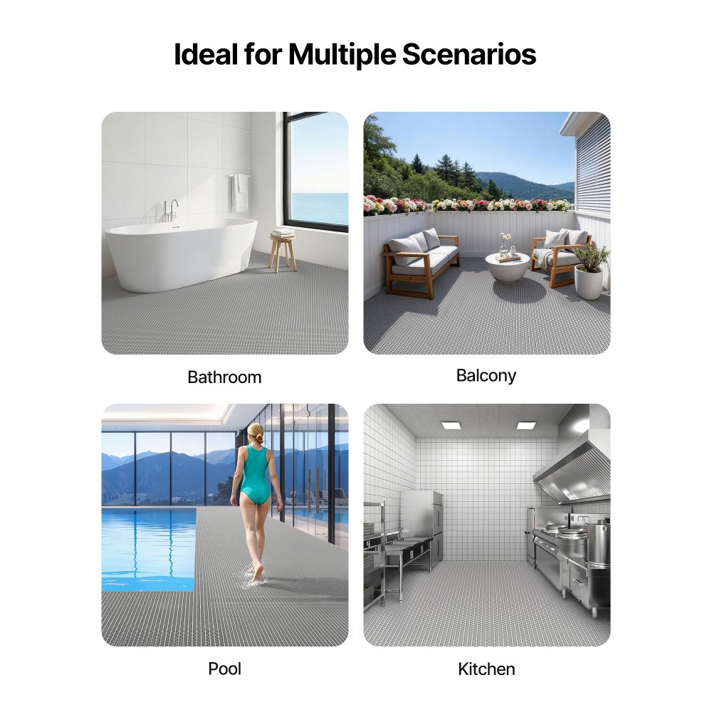 VEVOR Drainagematte PVC (0,9 m x 5 m), Rutschfeste PVC-Bodenmatte Spritzschutzmatte für Nassbereiche, Hohlmattenrolle, Antirutschmatte für Schwimmbäder, Terrassen, Badezimmer & Toiletten, Grau