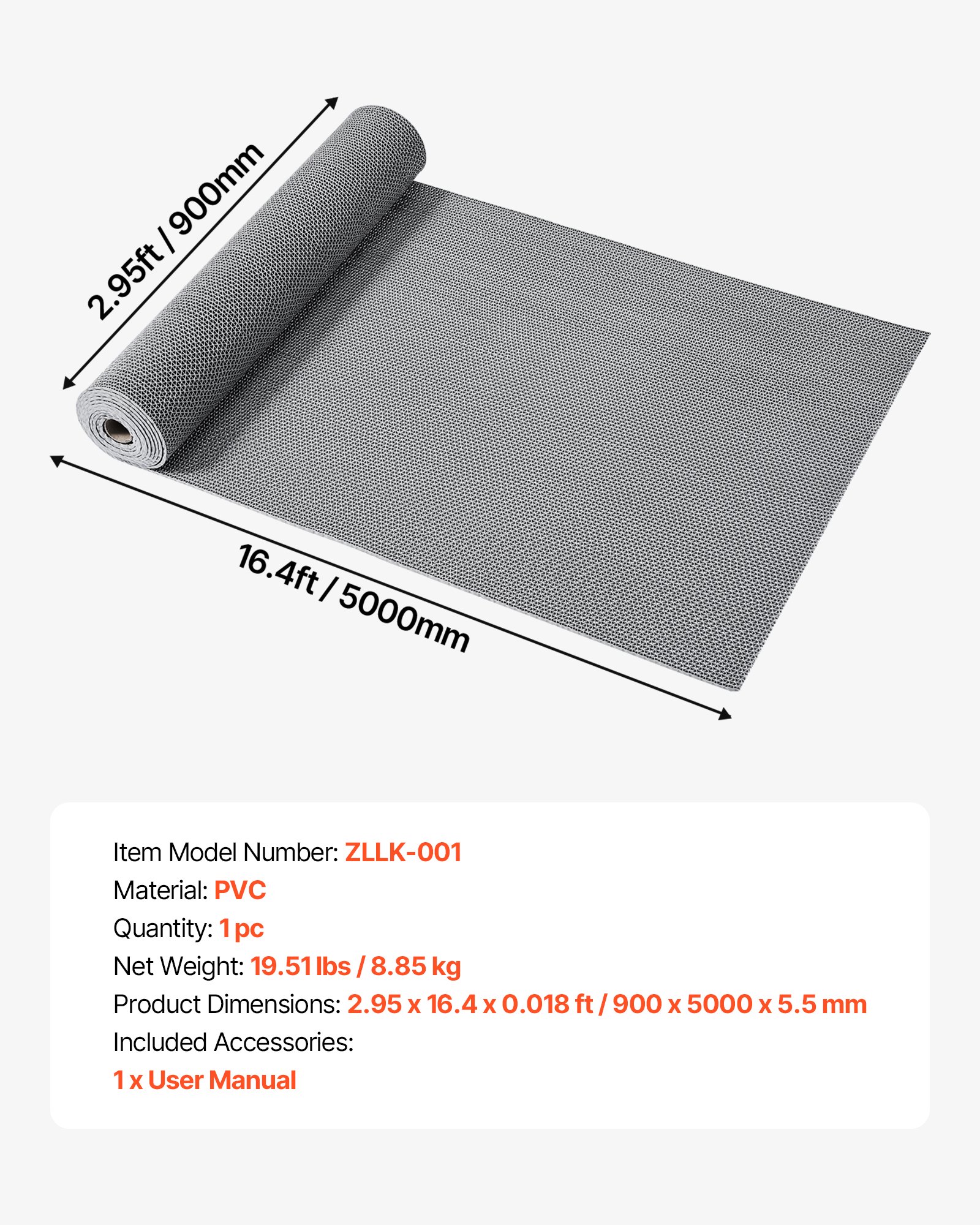 VEVOR Drainagematte PVC (0,9 m x 5 m), Rutschfeste PVC-Bodenmatte Spritzschutzmatte für Nassbereiche, Hohlmattenrolle, Antirutschmatte für Schwimmbäder, Terrassen, Badezimmer & Toiletten, Grau