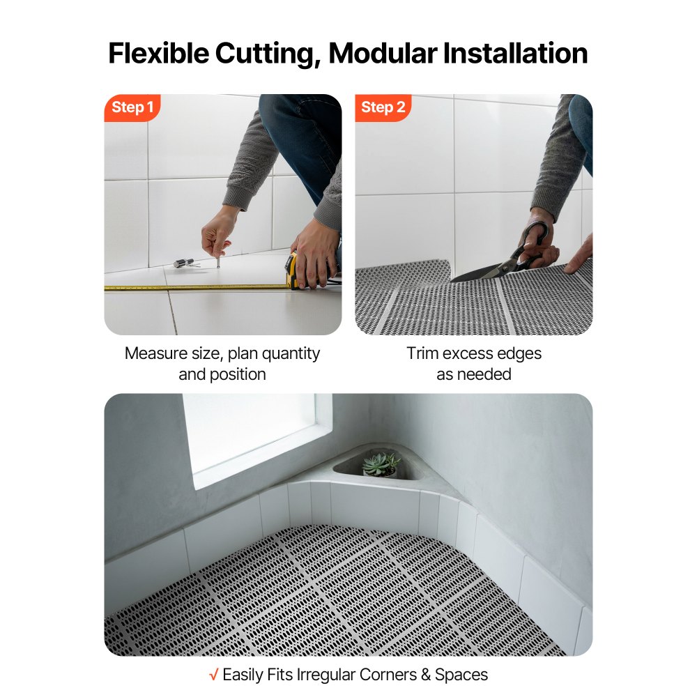 VEVOR Drainagematte PVC (0,9 m x 15 m), Rutschfeste PVC-Bodenmatte Spritzschutzmatte für Nassbereiche, Hohlmattenrolle, Antirutschmatte für Schwimmbäder, Terrassen, Badezimmer & Toiletten, Grau