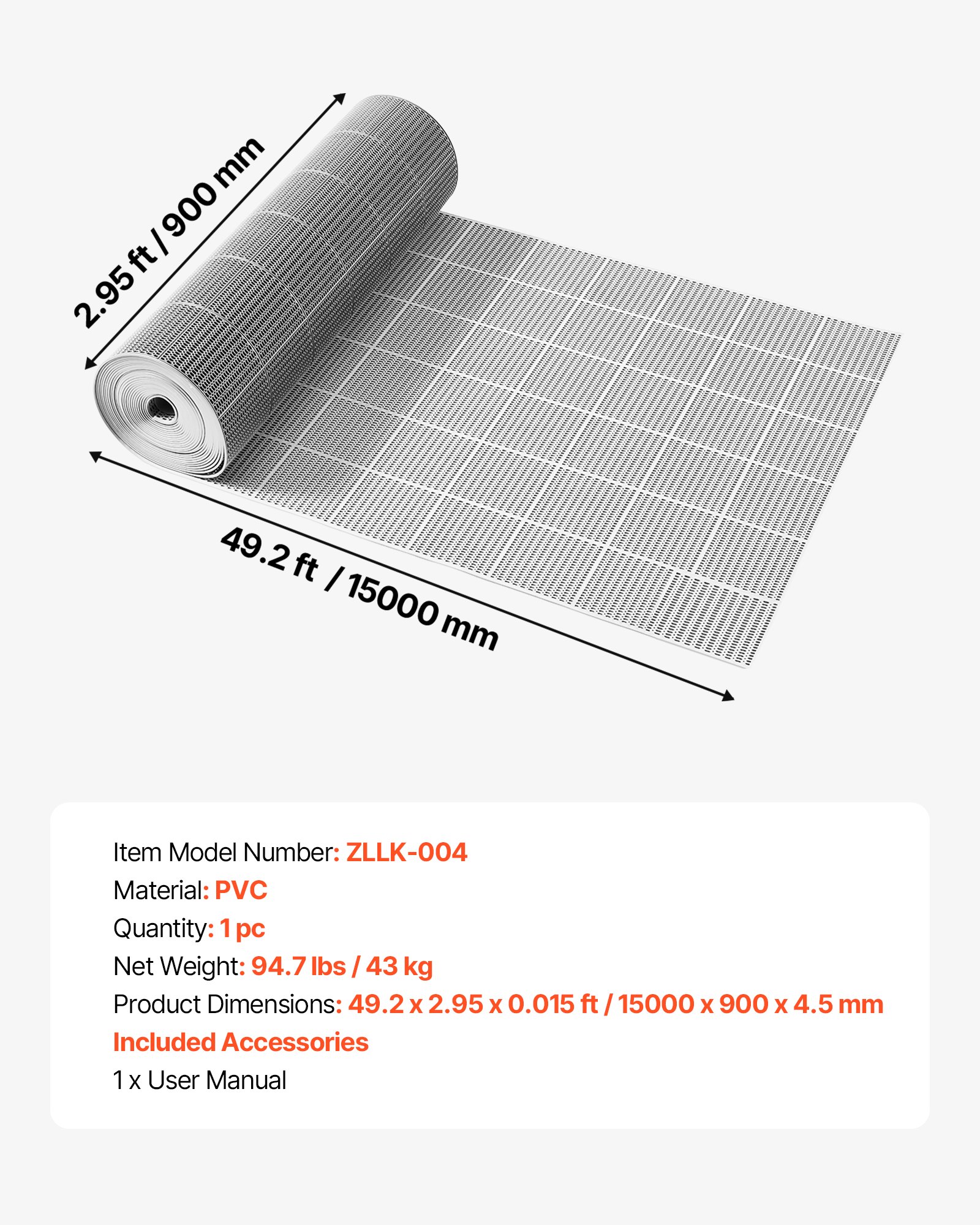 VEVOR Drainagematte PVC (0,9 m x 15 m), Rutschfeste PVC-Bodenmatte Spritzschutzmatte für Nassbereiche, Hohlmattenrolle, Antirutschmatte für Schwimmbäder, Terrassen, Badezimmer & Toiletten, Grau