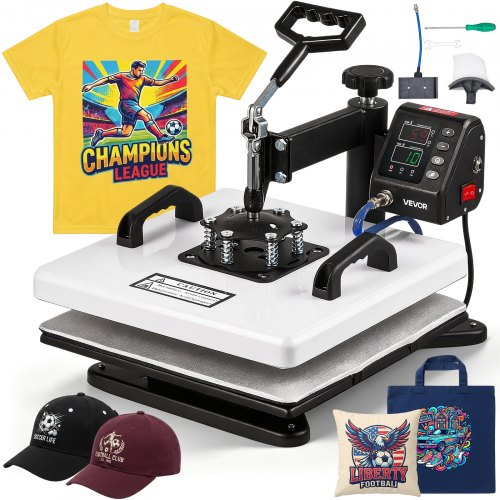 VEVOR Transferpresse 38x38cm Sublimationsmaschine 2-in-1 Textilpresse 1250W, 360° Schwenkfunktion Schnelles & Gleichmäßiges Aufheizen Zeit- & Temperaturregelung T-Shirts Kissenbezüge Mützen
