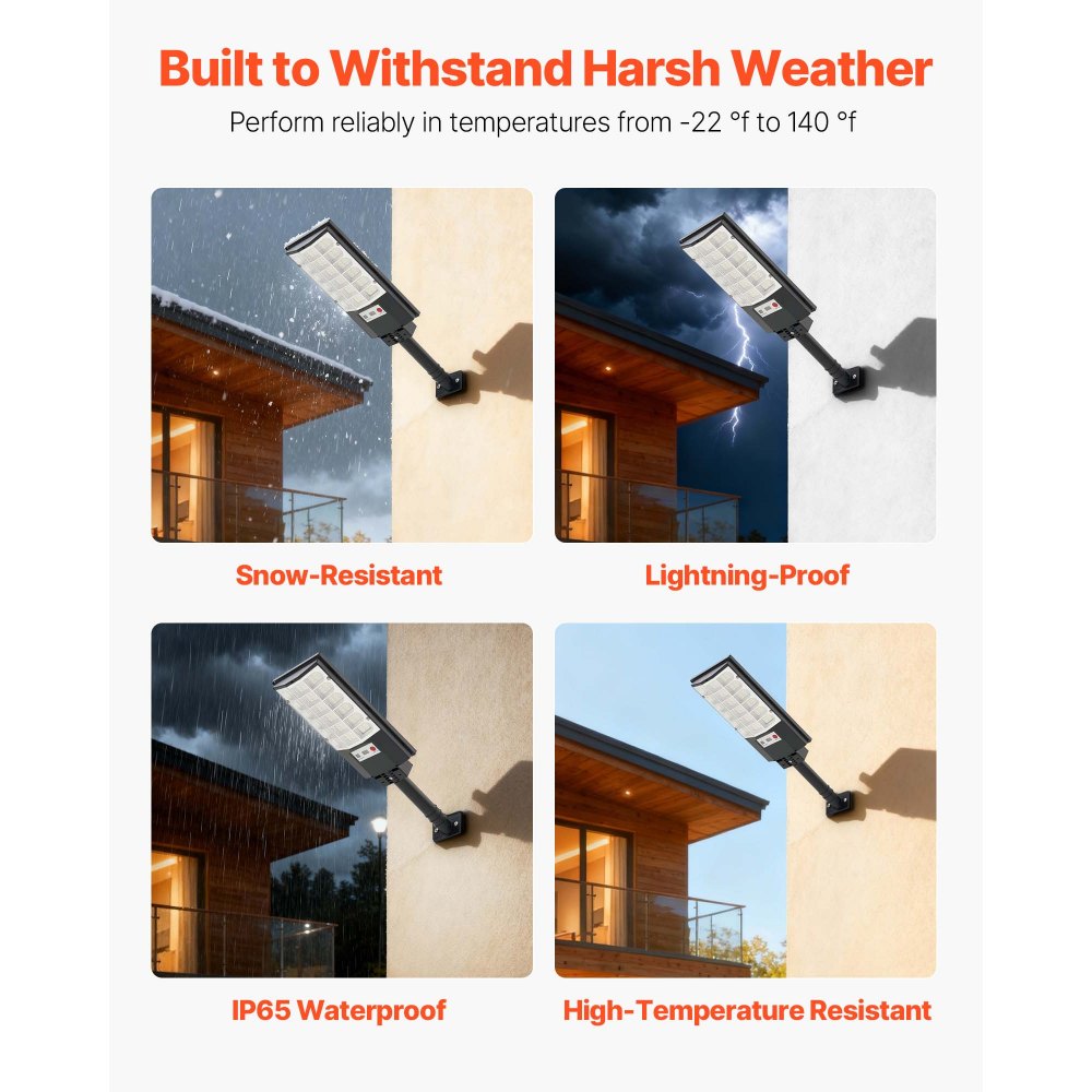 VEVOR Solar-Straßenlaterne 50000 LM, Straßenlampe 500 W, Solarleuchte mit Dämmerungssensor, LED-Flutlicht mit Bewegungsmelder, IP65 wasserdichte Außenbeleuchtung für Einfahrt & Hof, 4er-Pack