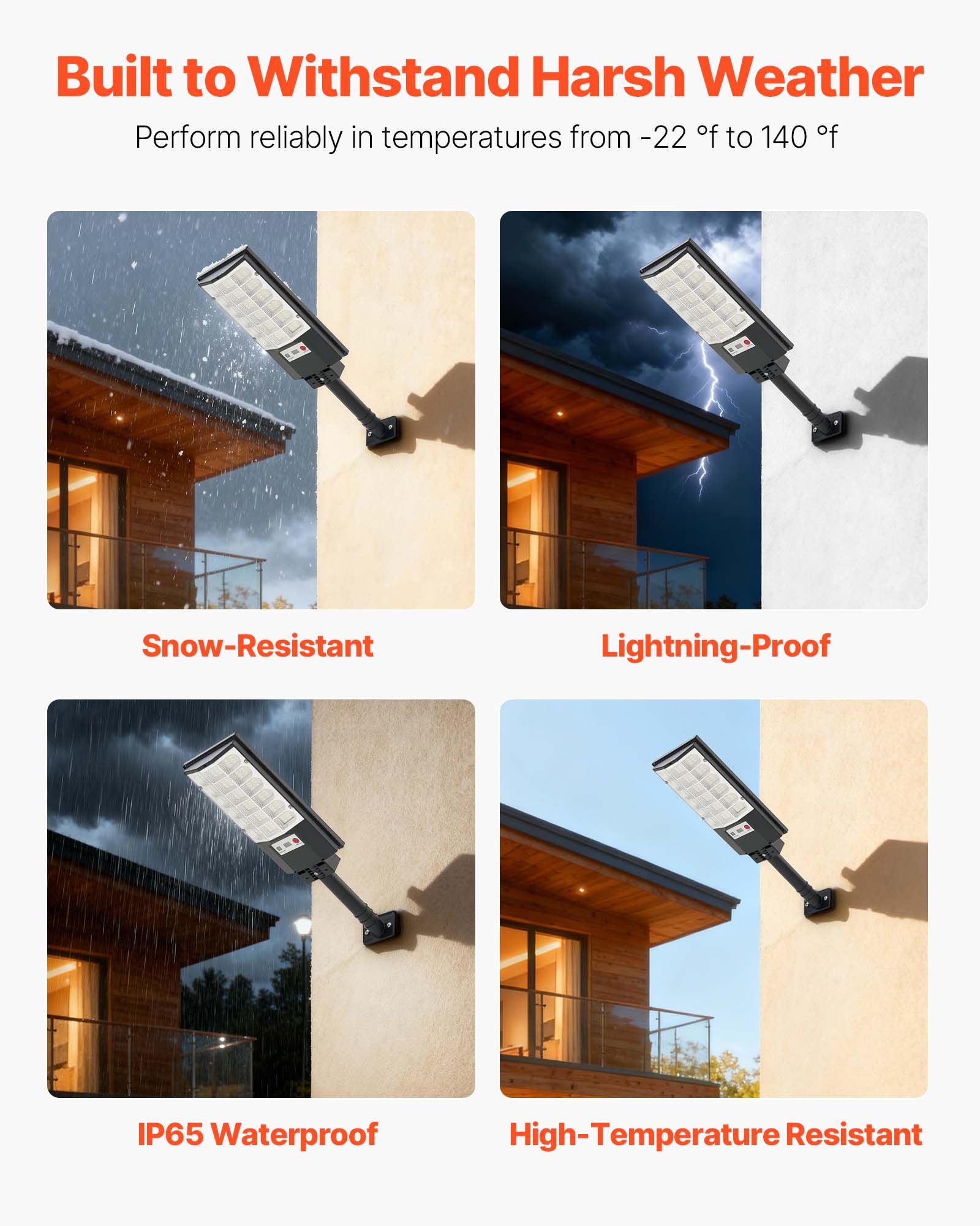 VEVOR Solar-Straßenlaterne 50000 LM, Straßenlampe 500 W, Solarleuchte mit Dämmerungssensor, LED-Flutlicht mit Bewegungsmelder, IP65 wasserdichte Außenbeleuchtung für Einfahrt & Hof, 4er-Pack