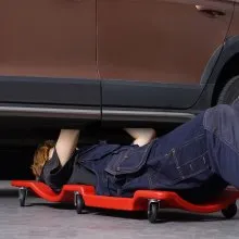 VEVOR Werkstatt Rollbrett Montagerollbrett Werkstatthocker Montageliege 1 m lang, rollender Mechanikerrollstuhl mit 6 Universalrädern gepolstertem Sitz, für die Garage Werkstatt oder zu Hause Rot