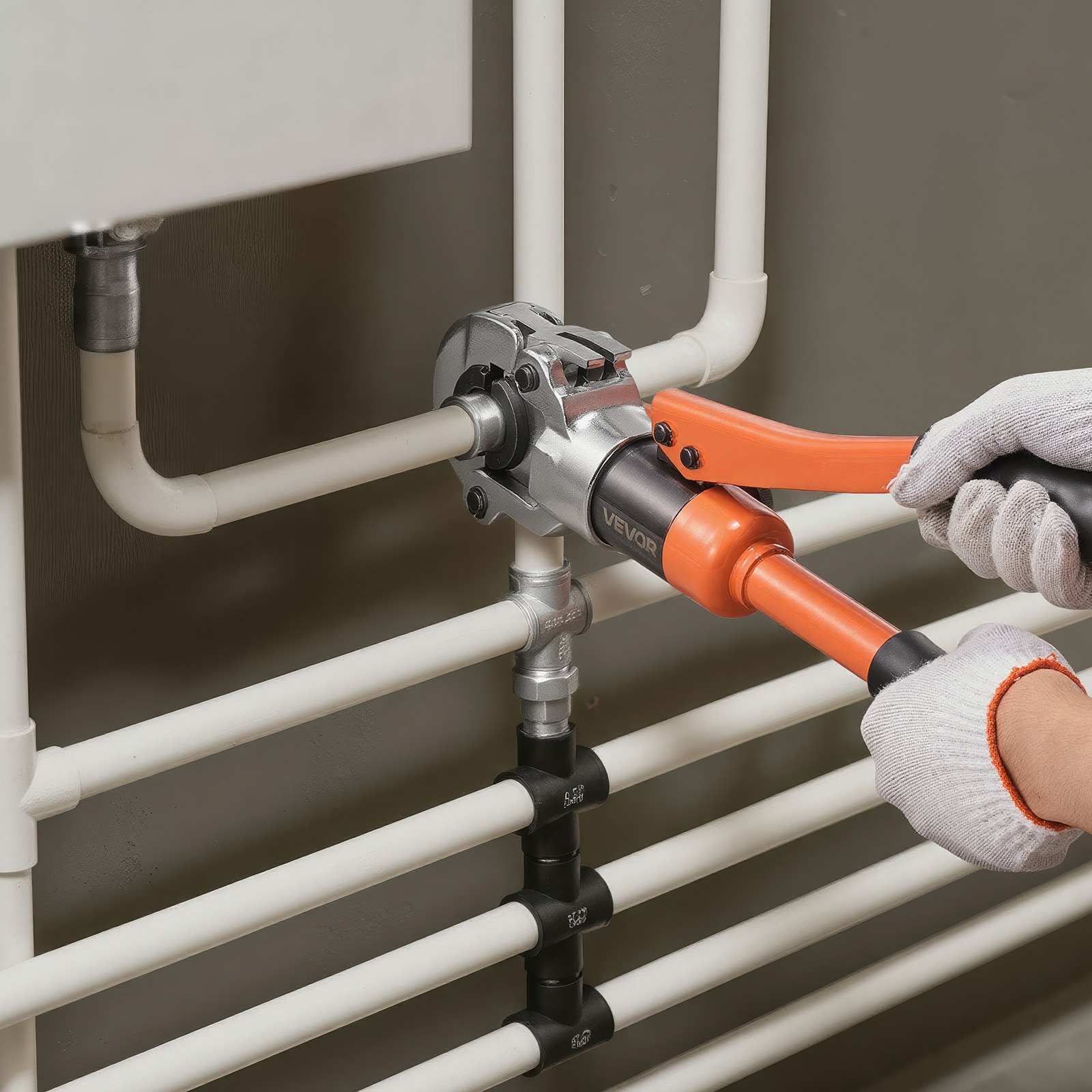 VEVOR Presszange Hydraulik, Crimpzange für PEX- & Aluminium-Kunststoff-Rohre mit TH16-, TH20-, TH26- & TH32-Backen sowie Tragekoffer, Presswerkzeug-Set für Sanitärreparaturen & -installationen