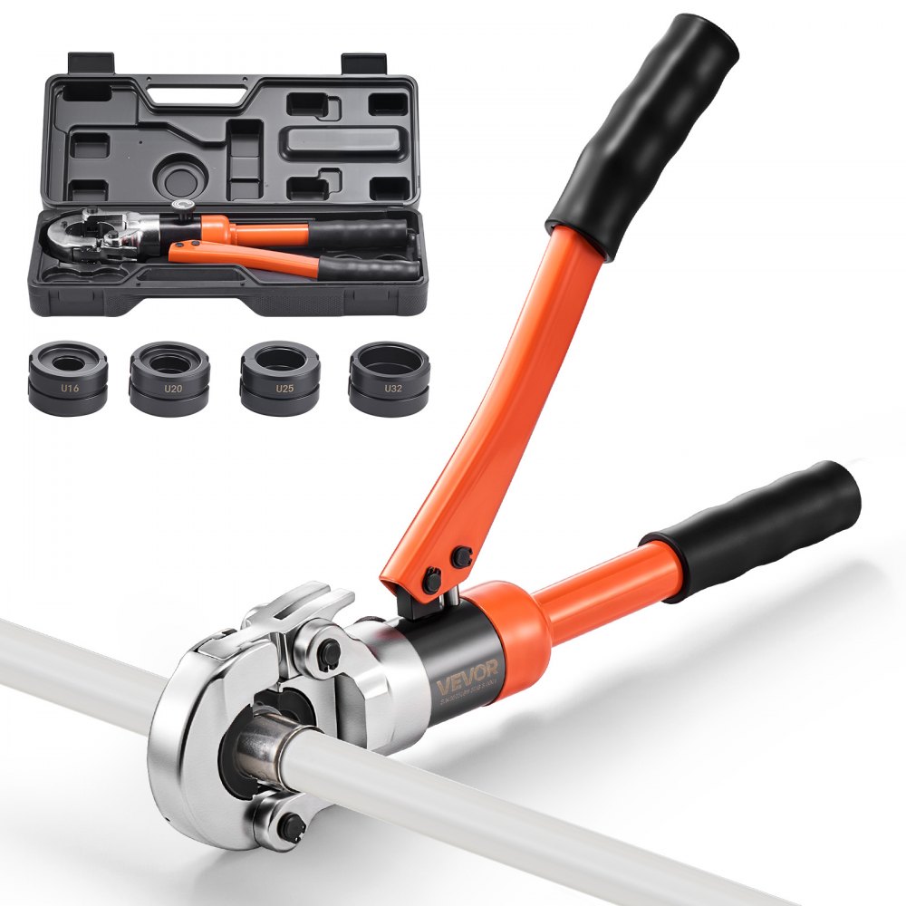 VEVOR Presszange Hydraulik, Crimpzange für PEX- & Aluminium-Kunststoff-Rohre, Rohrpresszange mit U16 U20 U25 U32 Backen & Tragekoffer, Presswerkzeug-Set für Sanitärreparaturen & -installationen