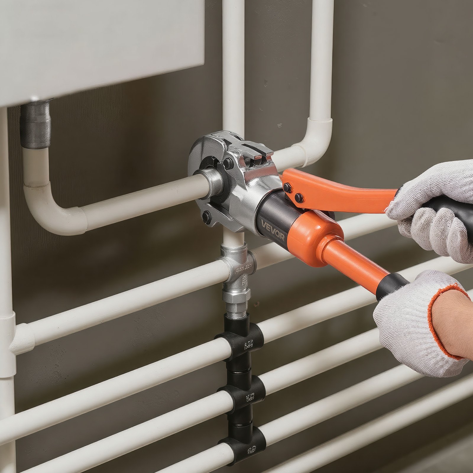 VEVOR Presszange Hydraulik, Crimpzange für PEX- & Aluminium-Kunststoff-Rohre, Rohrpresszange mit U16 U20 U25 U32 Backen & Tragekoffer, Presswerkzeug-Set für Sanitärreparaturen & -installationen