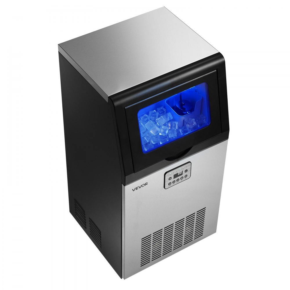 VEVOR Kommerzielle Eismaschine 45 kg/24 h, Eiswürfelbereiter mit 14 kg Eisvorratskapazität, Eiswürfelmaschine aus Edelstahl mit LED-Anzeige und Selbstreinigung, Ideal für Restaurant, Café und Bar