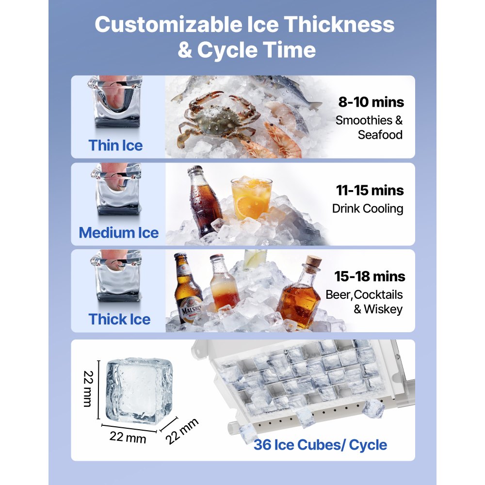 VEVOR Kommerzielle Eismaschine 54 kg/Tag, Eiswürfelbereiter mit 14 kg Eisvorratskapazität, Eiswürfelmaschine aus Edelstahl mit LED-Anzeige und Selbstreinigung, Ideal für Restaurant, Café und Bar