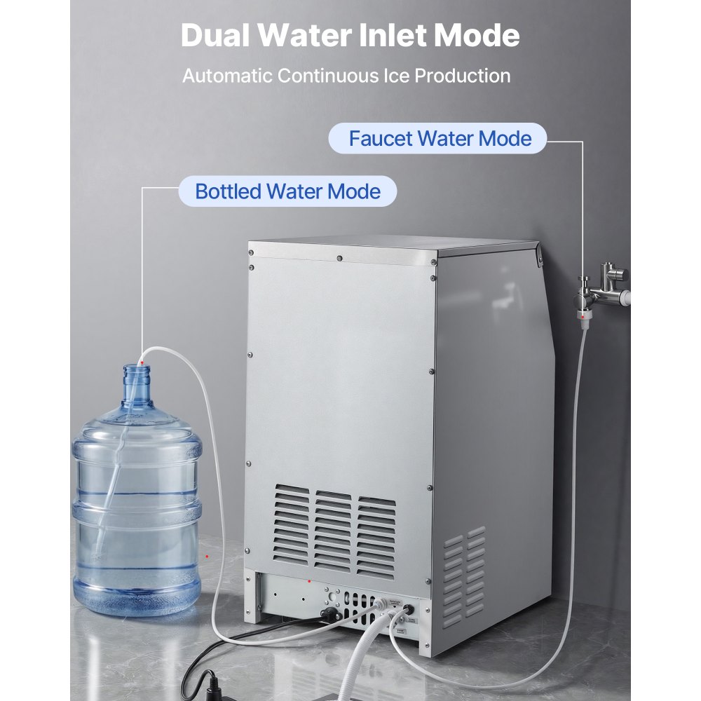 VEVOR Gewerbliche Eiswürfelmaschine 68 kg/Tag Eiswürfelbereiter mit 14 kg Eisvorratsbehälter, Edelstahl Freistehende Eismaschine mit LED-Anzeige Selbstreinigung, Ideal für Hausbar Restaurant Café