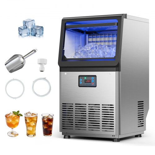 VEVOR Gewerblicher Eiswürfelbereiter 36 kg/Tag, Eiswürfelmaschine mit 6 kg Eisvorratskapazität, Edelstahlgehäuse Eismaschine mit LED-Anzeige & Selbstreinigung & Einfachem Wasserzulauf, für Restaurant