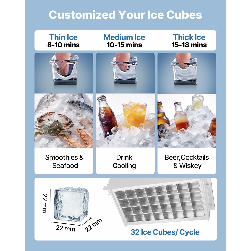VEVOR Gewerblicher Eiswürfelbereiter 36 kg/Tag, Eiswürfelmaschine mit 6 kg Eisvorratskapazität, Edelstahlgehäuse Eismaschine mit LED-Anzeige & Selbstreinigung & Einfachem Wasserzulauf, für Restaurant