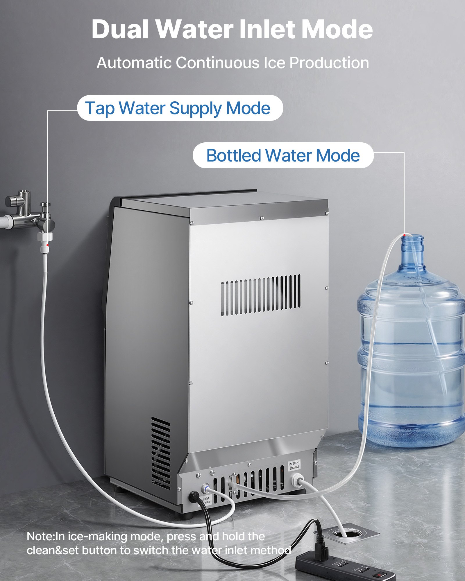 VEVOR Gewerblicher Eiswürfelbereiter 41 kg/Tag, Eiswürfelmaschine mit 6 kg Eisvorratskapazität, Edelstahlgehäuse Eismaschine mit LED-Anzeige & Selbstreinigung & Dualem Wasserzulauf, für Restaurant