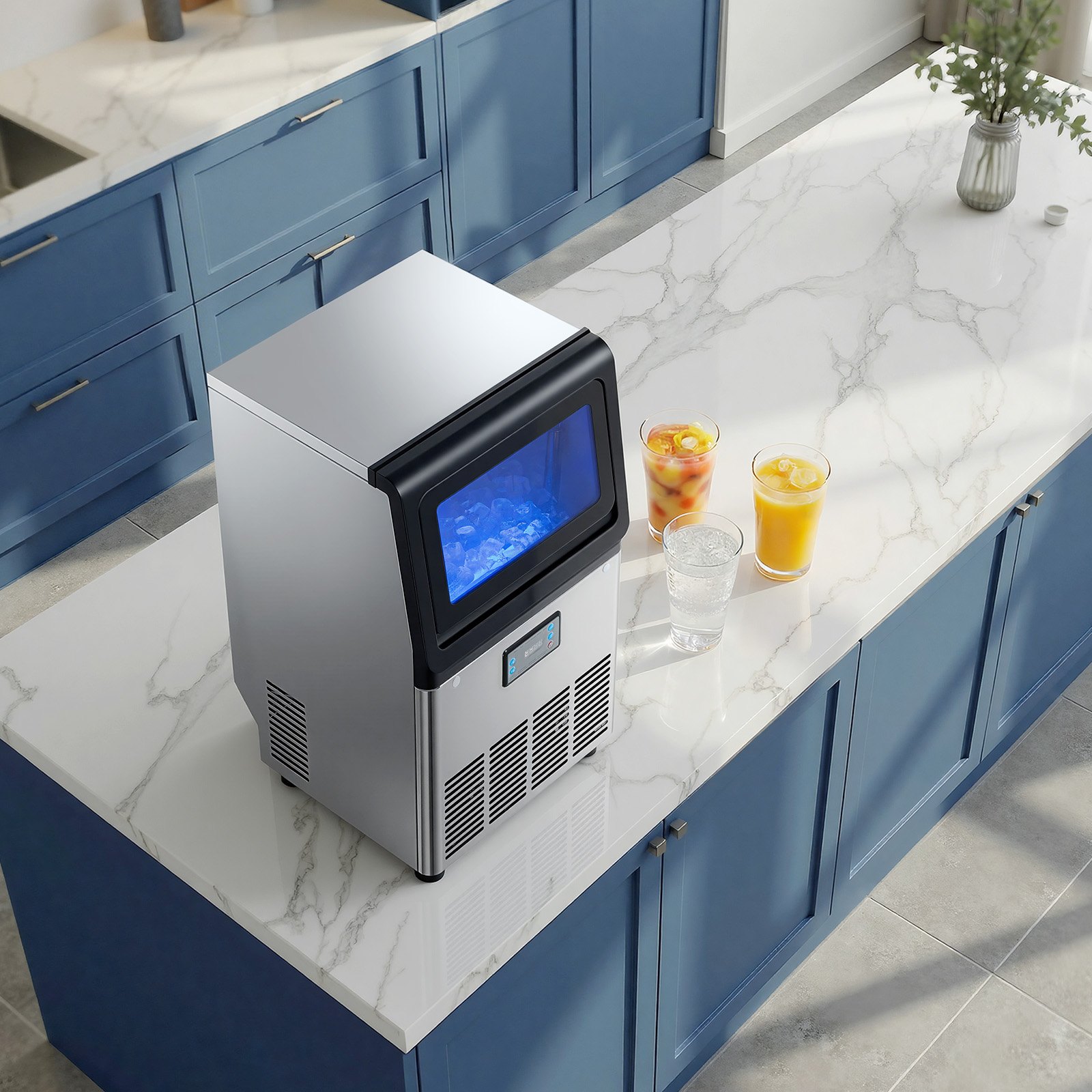 VEVOR Gewerblicher Eiswürfelbereiter 41 kg/Tag, Eiswürfelmaschine mit 6 kg Eisvorratskapazität, Edelstahlgehäuse Eismaschine mit LED-Anzeige & Selbstreinigung & Dualem Wasserzulauf, für Restaurant