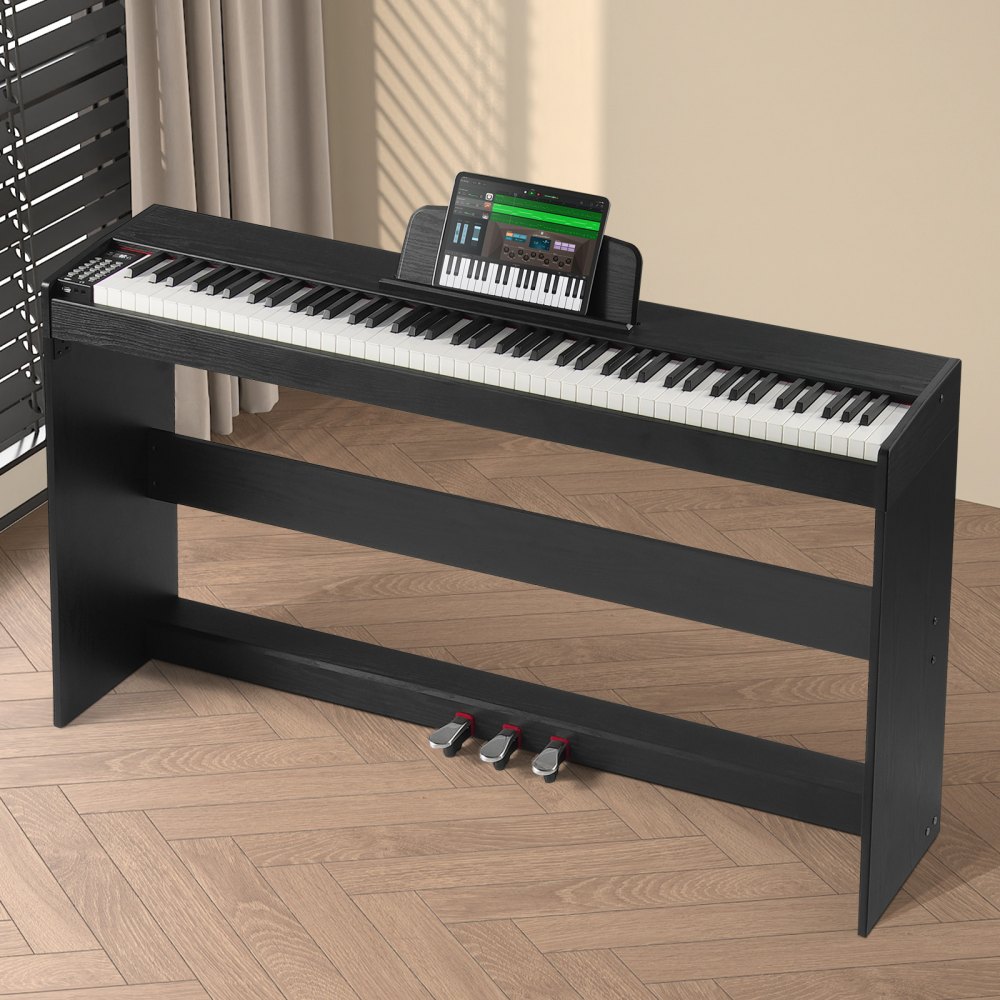 VEVOR Digitalpiano, 88 Tasten, Elektrisches Klaviere, Doppeltastatur und Lautsprecher, einfache Gehäusehalterung mit Kopfhörer, 200 Töne und Rhythmen, unterstützt Bluetooth/USB/MIDI, für Anfänger