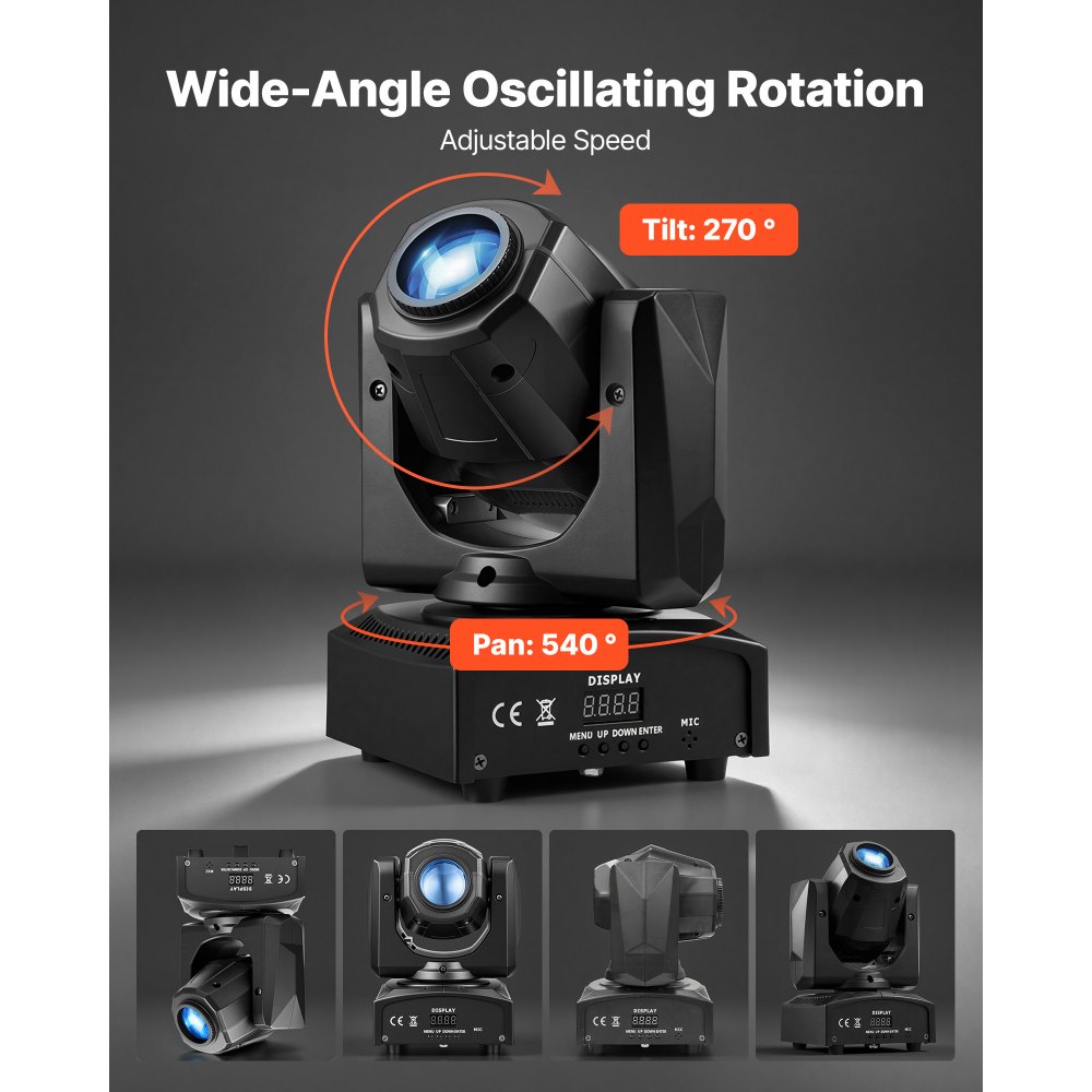 VEVOR Moving Head LED 30W RGB Bühnenlicht LED Strahler mit 8 Farben Schwarz, Schwenkbarer Scheinwerfer für Party Hochzeit Club & Bühne, Strobe Discolicht mit 8 Gobos DMX512-Steuerung & Soundsteuerung