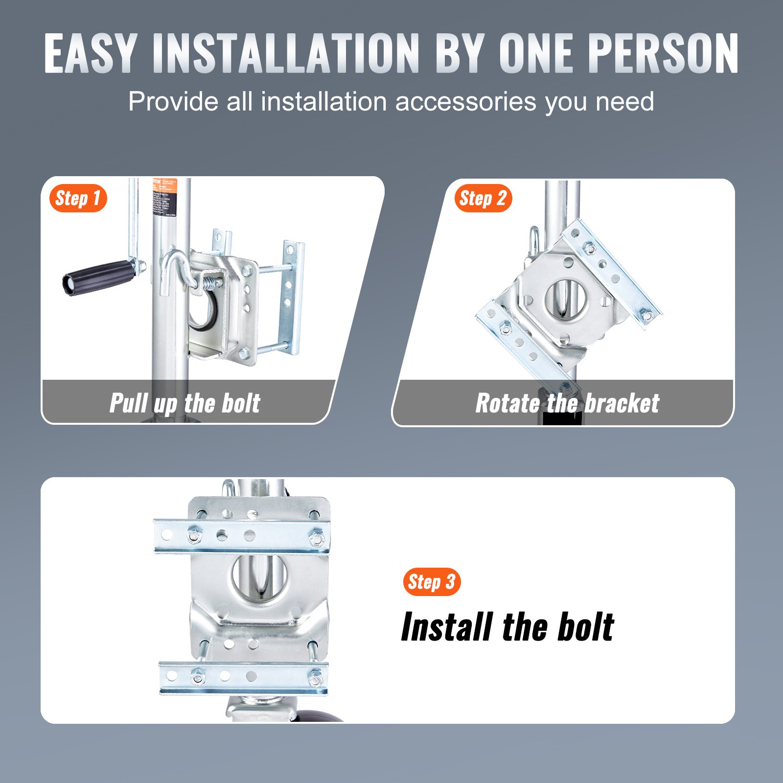 VEVOR trailer jack, boat trailer jack 907 kg, bolt-on trailer jack, with PP wheel and handle for lifting motorhome trailers, horse trailers, commercial vehicle trailers and yacht trailers