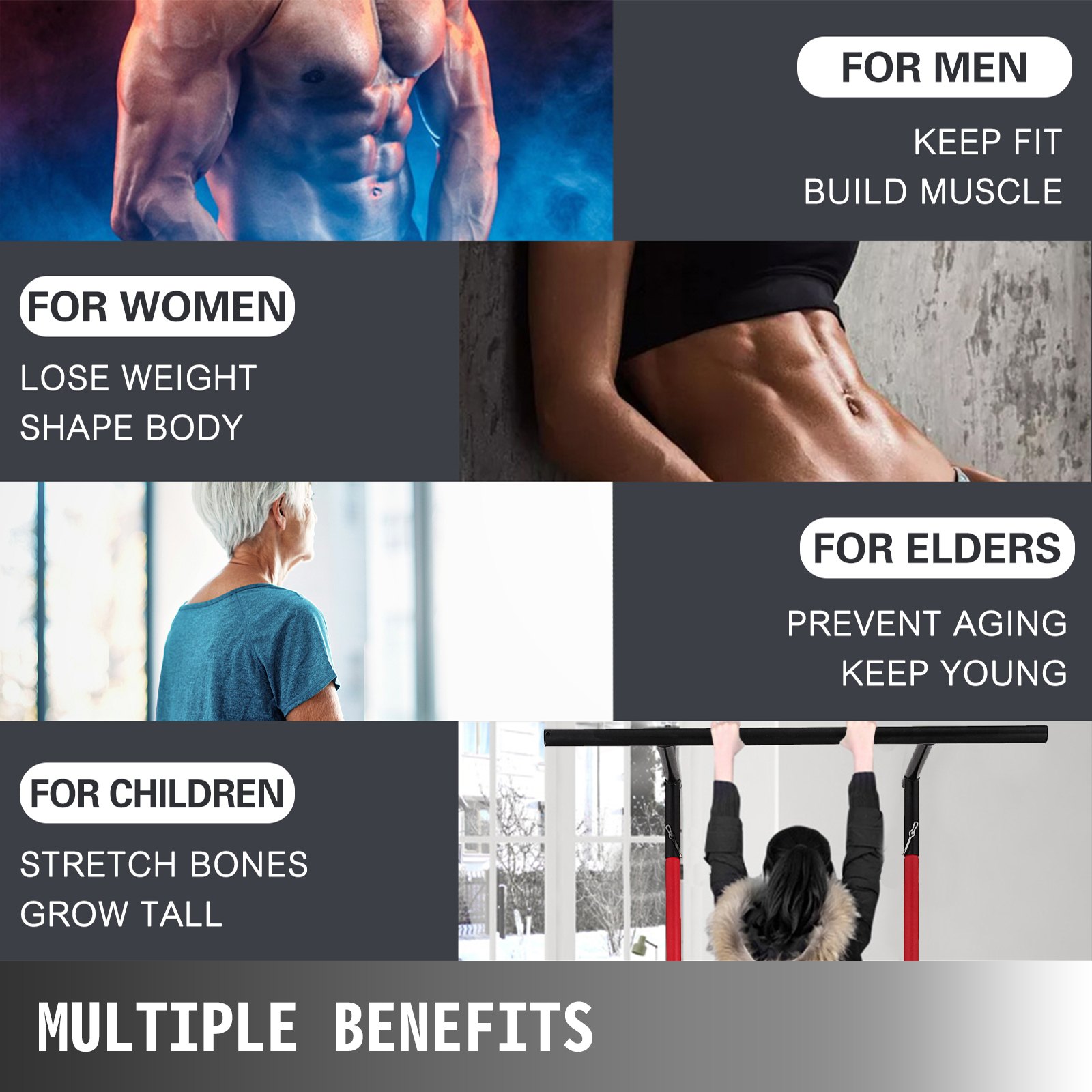 VEVOR Tragbare Fitness-übung für Klimmzugstangen und Tauchstationen Premium Material Trainingsgerät im Freien Kraftstation und Fitnessgeräte für zuhause, Erwachsene, maximale Kapazität 100 kg