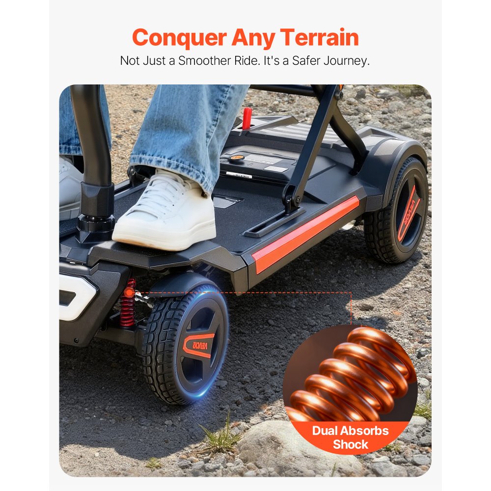 VEVOR 4-Rad-Elektromobil klappbar, Mobilitätsroller für Erwachsene & Senioren, E-Scooter mit 15 km Reichweite, All-Terrain-Reiserollstuhl mit 9° Steigfähigkeit & 120 kg Tragkraft