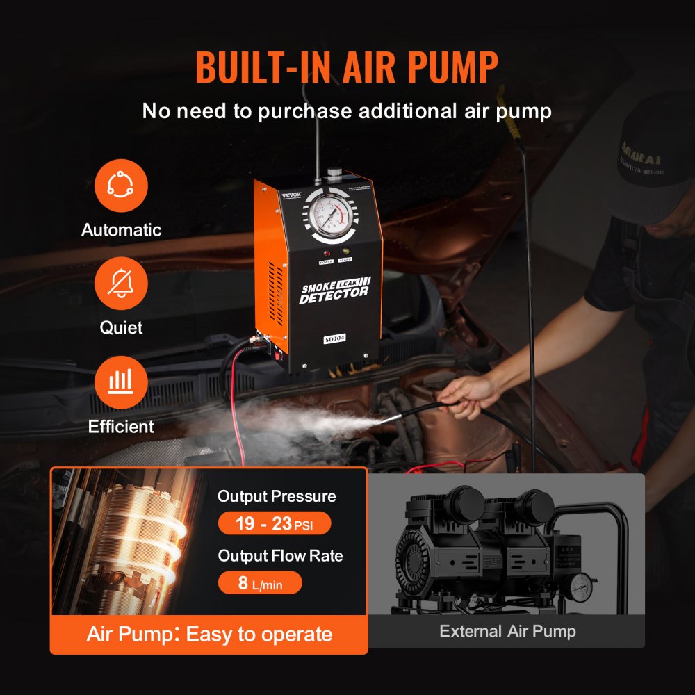 VEVOR Automotive Smoke Machine Leak Detector, EVAP Smoke Machine Leak Tester with Built-in Air Pump and Pressure Gauge, Dual-Mode Vacuum Pipe Fuel Diagnostic Detector for DC12V Cars, Trucks, ATVs