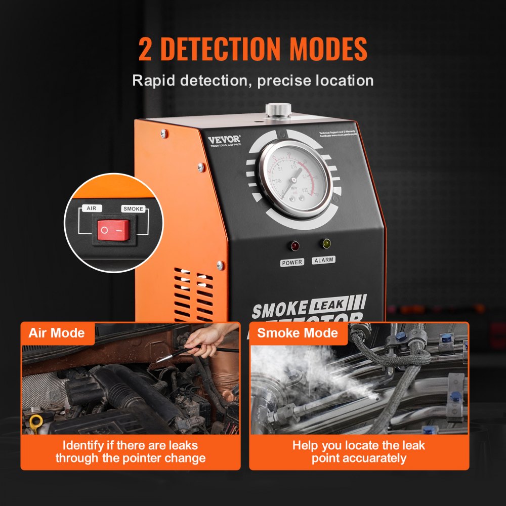 VEVOR Automotive Smoke Machine Leak Detector, EVAP Smoke Machine Leak Tester with Built-in Air Pump and Pressure Gauge, Dual-Mode Vacuum Pipe Fuel Diagnostic Detector for DC12V Cars, Trucks, ATVs