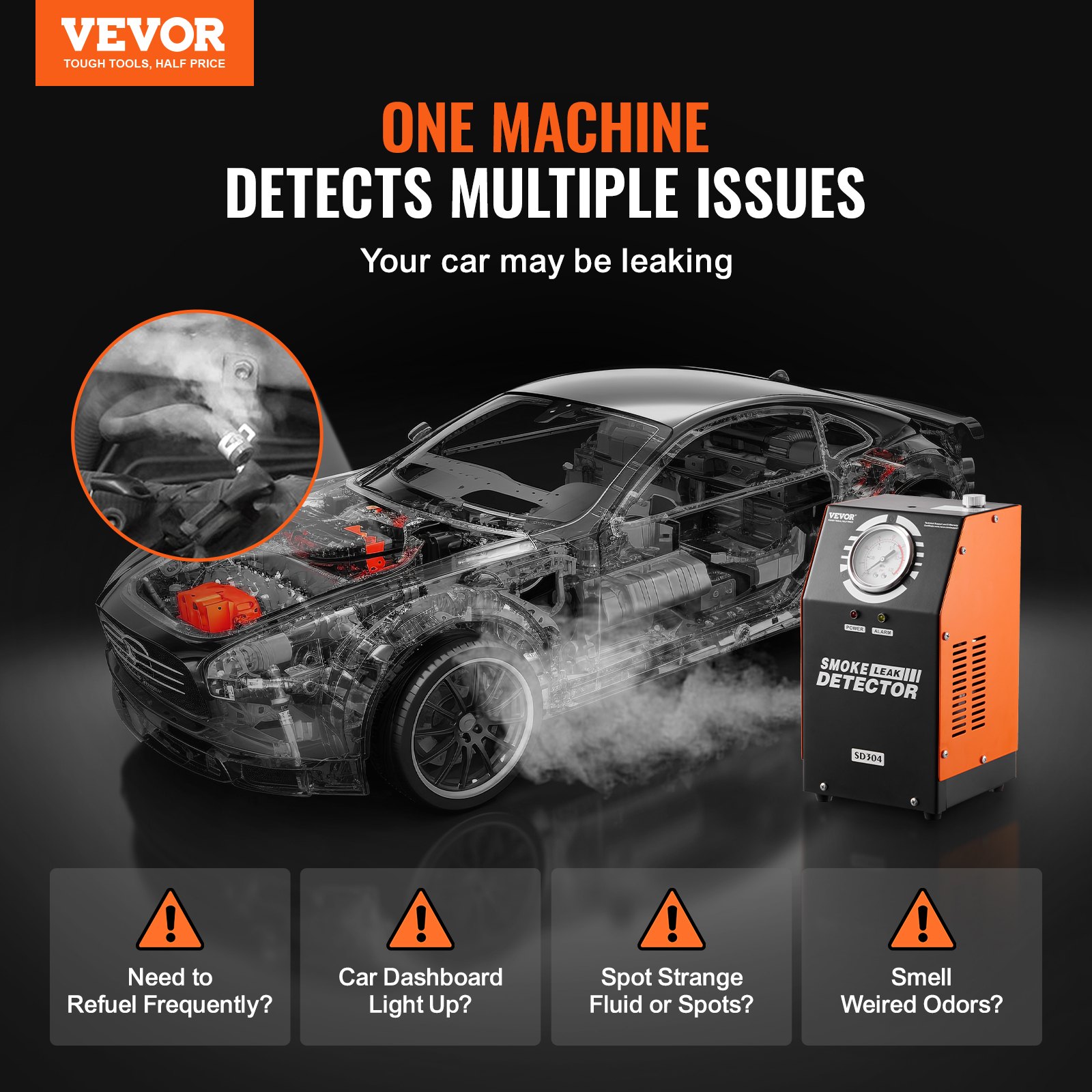 VEVOR Automotive Smoke Machine Leak Detector, EVAP Smoke Machine Leak Tester with Built-in Air Pump and Pressure Gauge, Dual-Mode Vacuum Pipe Fuel Diagnostic Detector for DC12V Cars, Trucks, ATVs