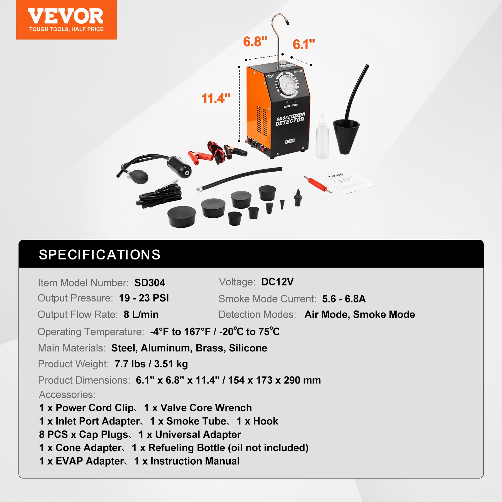 VEVOR Automotive Smoke Machine Leak Detector, EVAP Smoke Machine Leak Tester with Built-in Air Pump and Pressure Gauge, Dual-Mode Vacuum Pipe Fuel Diagnostic Detector for DC12V Cars, Trucks, ATVs
