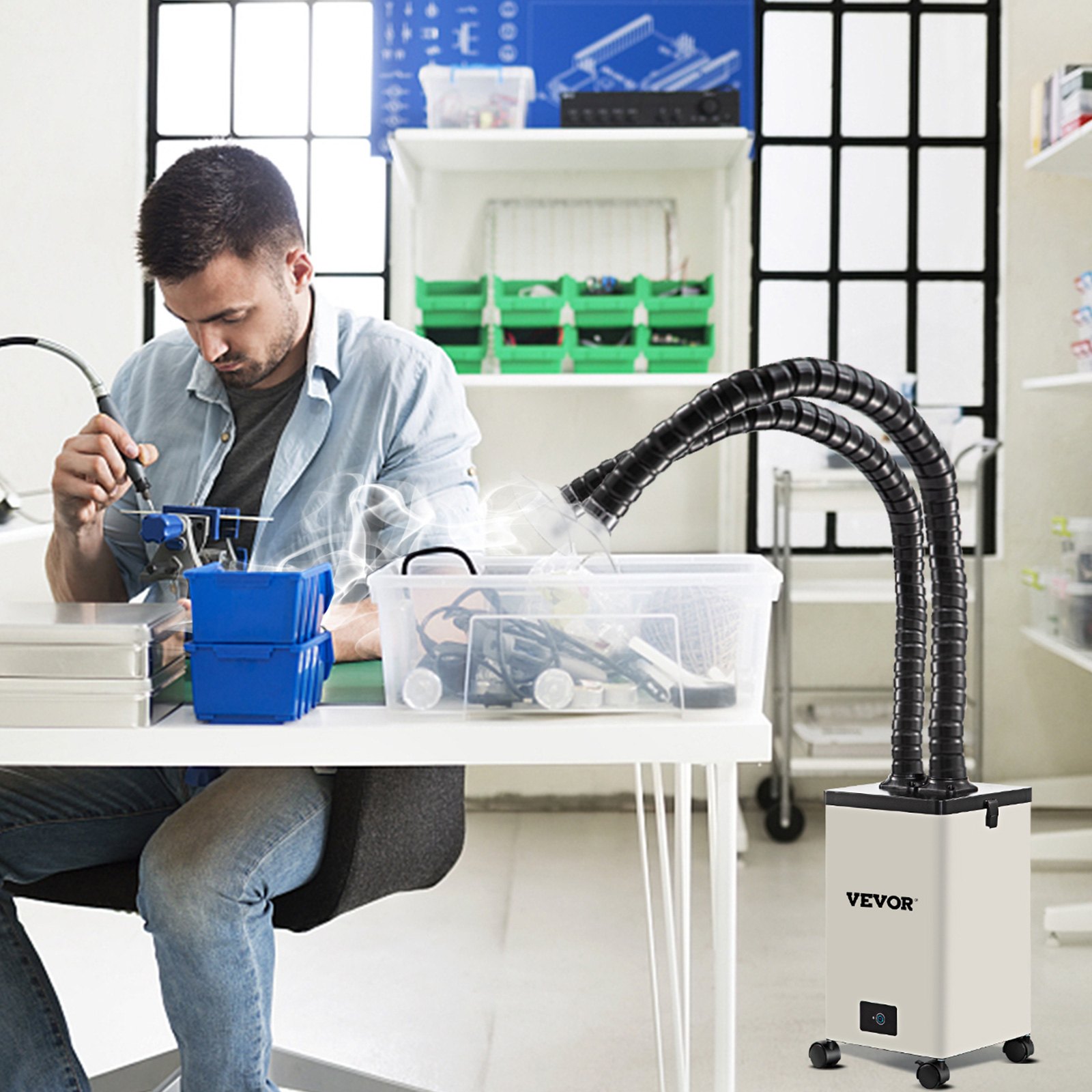 VEVOR Lötrauchabsaugung 150 W Absauger Luftfilter Ventilator Lötdraht Industrie Rauchabzugsfilter für Lötstation Kleine Werkbank 220 V