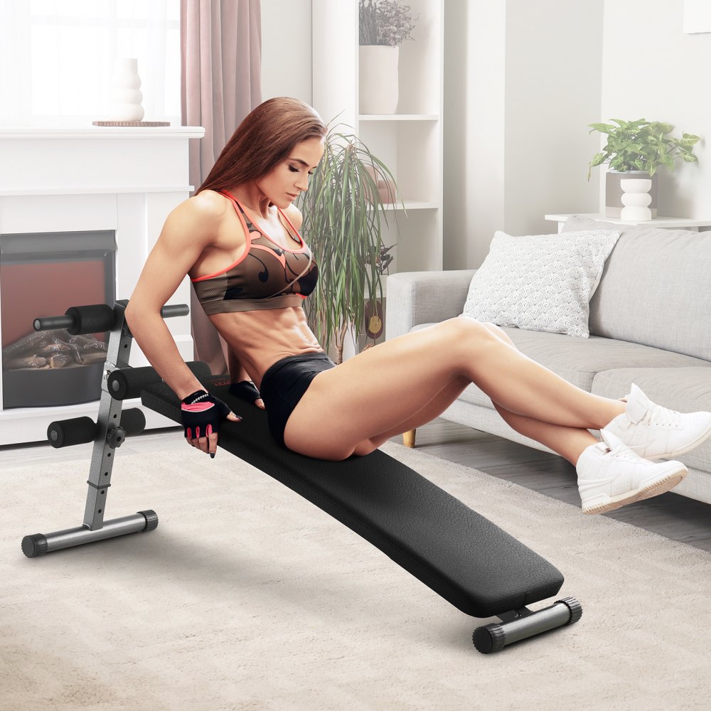 VEVOR Sit Up Bank, gebogene Bauchmuskelbank 5-stufig Höhenverstellbar (1425x470x675 mm) Rückentrainer (226 kg belastbar) für Heimtraining im Fitnessstudio Krafttraining Ganzkörpermuskeltraining