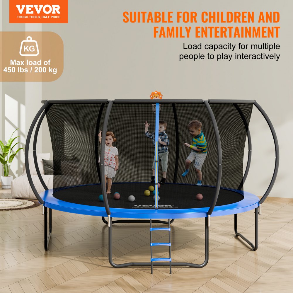 VEVOR Gartentrampolin Trampolin 96 cm Leiternhöhe, Indoor-/Outdoor-Kindtrampolin mit 200 kg Belastbarkeit, Trampoline 360° Sicherheitsnetz Stoßdämpfend, Outdoor Trampoline für Kinder & Erwachsene
