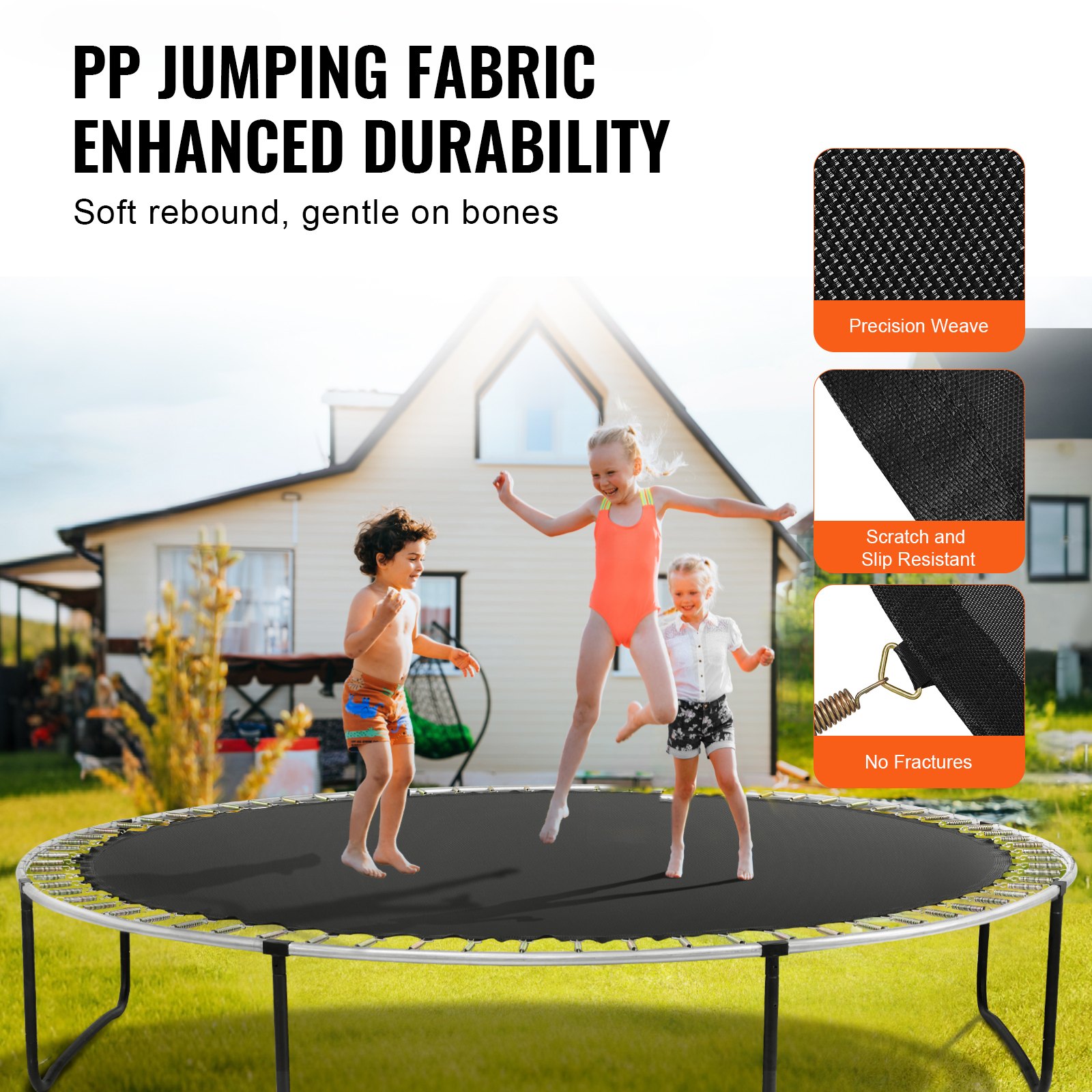 VEVOR Replacement Trampoline Mat Jumping Mat suitable for 457 cm frame, universal jumping mat reinforced UV-resistant mat with spring tool and durable V-rings, suitable for 16.5 cm spring length