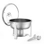 VEVOR Chafing Dish Buffet Food Warmer with 2 Full-Size Containers (4.7 L each), Round Catering Heater with Glass Lid, Water Pan, and Foldable Stand, for Buffet Parties, Silver