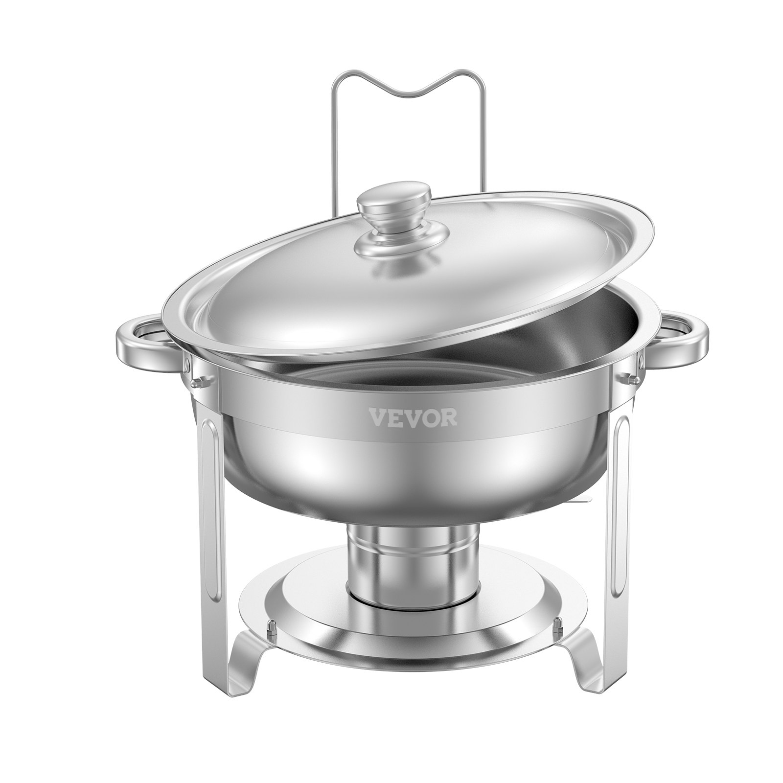 VEVOR Chafing Dish Buffet Speisenwärmer mit 2 Behältern in voller Größe (4,7 L pro), runder Catering-Wärmespender mit Deckel & Brennstoffhalter & Wasserpfanne, für Hochzeiten Partys Silber