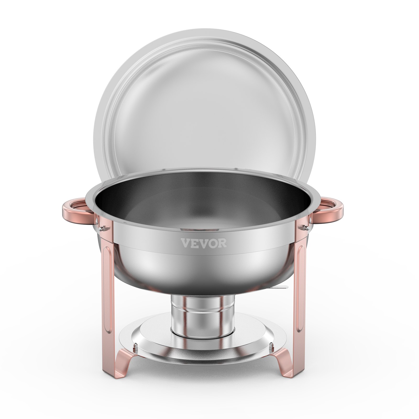 VEVOR Chafing Dish Buffet Speisenwärmer mit 4 Behältern in voller Größe (4,7 L pro), runder Catering-Wärmespender mit Deckel & Wasserpfanne & klappbarer Ständer, für Hochzeiten Partys Roségold