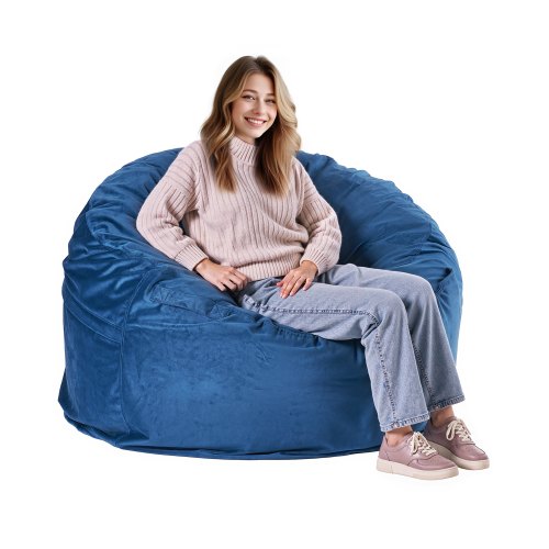 VEVOR runder Sitzsack Sitzkissen Bean Bag Erwachsene (1168 x 1168 x 635 mm) mit abnehmbarem & waschbarem Bezug, gefüllt mit niederländischem Samt & hochdichtem Schaumstoff, für Schlafzimmer Blau