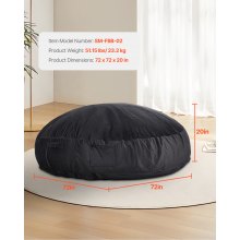 VEVOR Sitzsack Sitzkissen Bean Bag mit Abnehmbarem Bezug Schwarz Erwachsene Rund