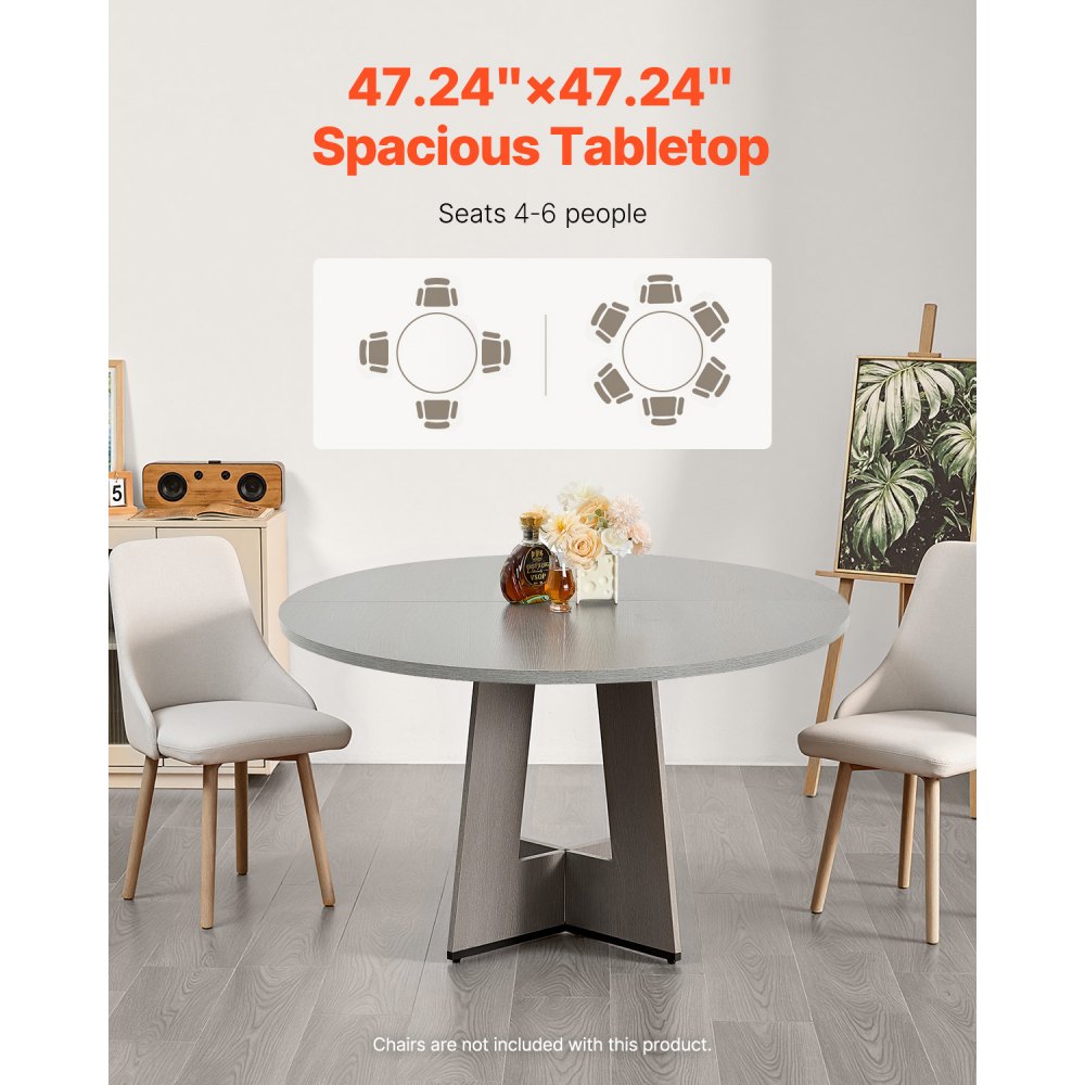 VEVOR runder Esstisch Küchentisch Holztisch (120 cm / 90,72 kg belastbar) für 4-6 Personen, rustikale Bauernhaus-Bürotische mit dicken Holzbeinen, für Küche zu Hause Wohnzimmer, Grau (nur Tisch)