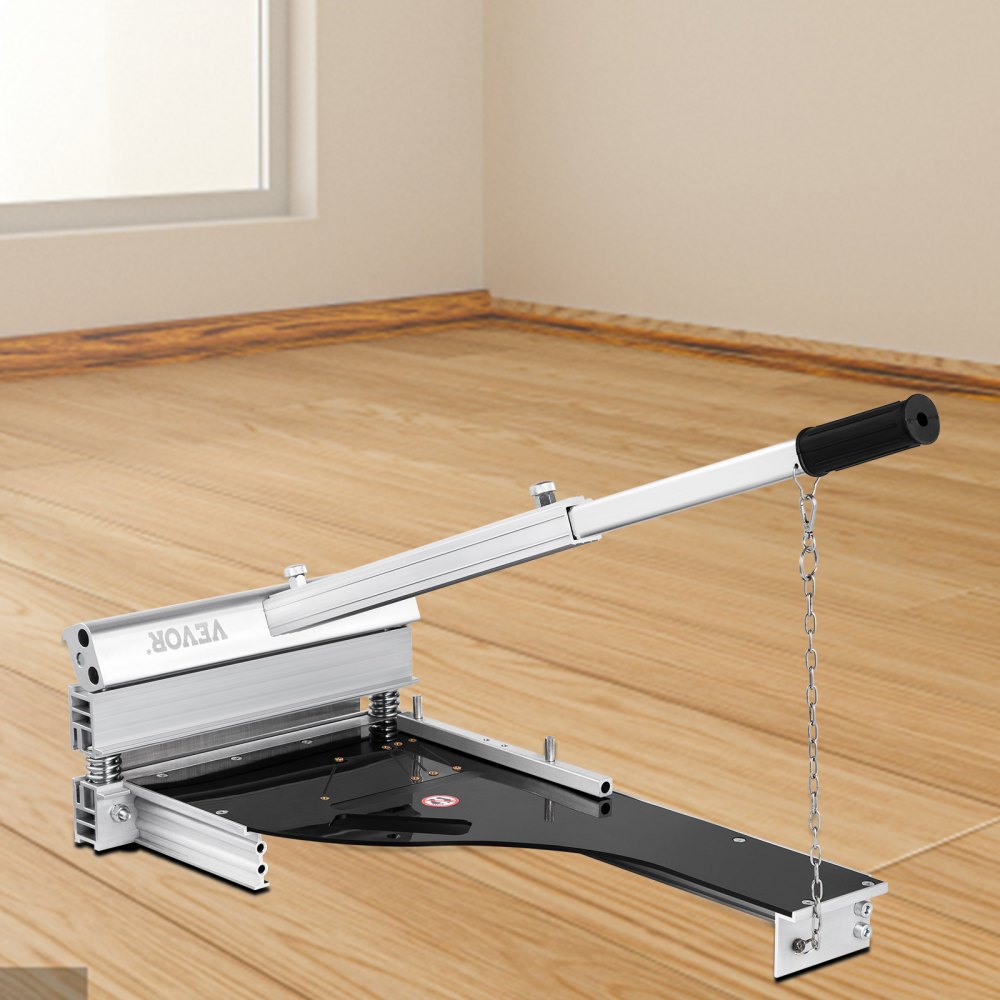 VEVOR Laminatbodenschneider 23 cm Schnittlänge Parkettschneider, 15 mm Schnittdicke Laminatschneidegerät, 0° - 45° Schneidewinkel Teppichfliesen, Schwarz & Weiß Laminatknacker für Baustellen usw.