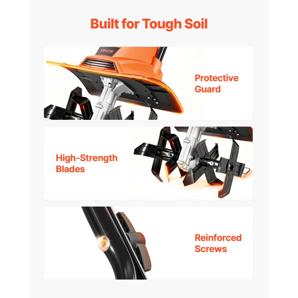 VEVOR Corded Electric Tiller, 36cm Tilling Width Garden Rototiller, 1200W Motor Heavy-Duty Tilling Machine, Cultivator with Steel Tines and Foldable Handle, for Lawn, Yard, and Gardening Care