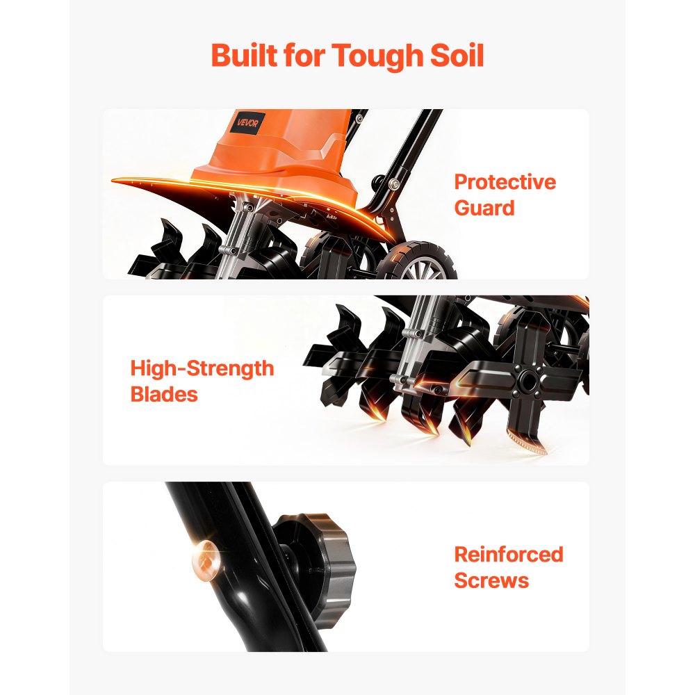 VEVOR Corded Electric Tiller, 45cm Tilling Width Garden Rototiller, 1500W Motor Heavy-Duty Tilling Machine, Cultivator with Steel Tines and Foldable Handle, for Lawn, Yard, and Gardening Care