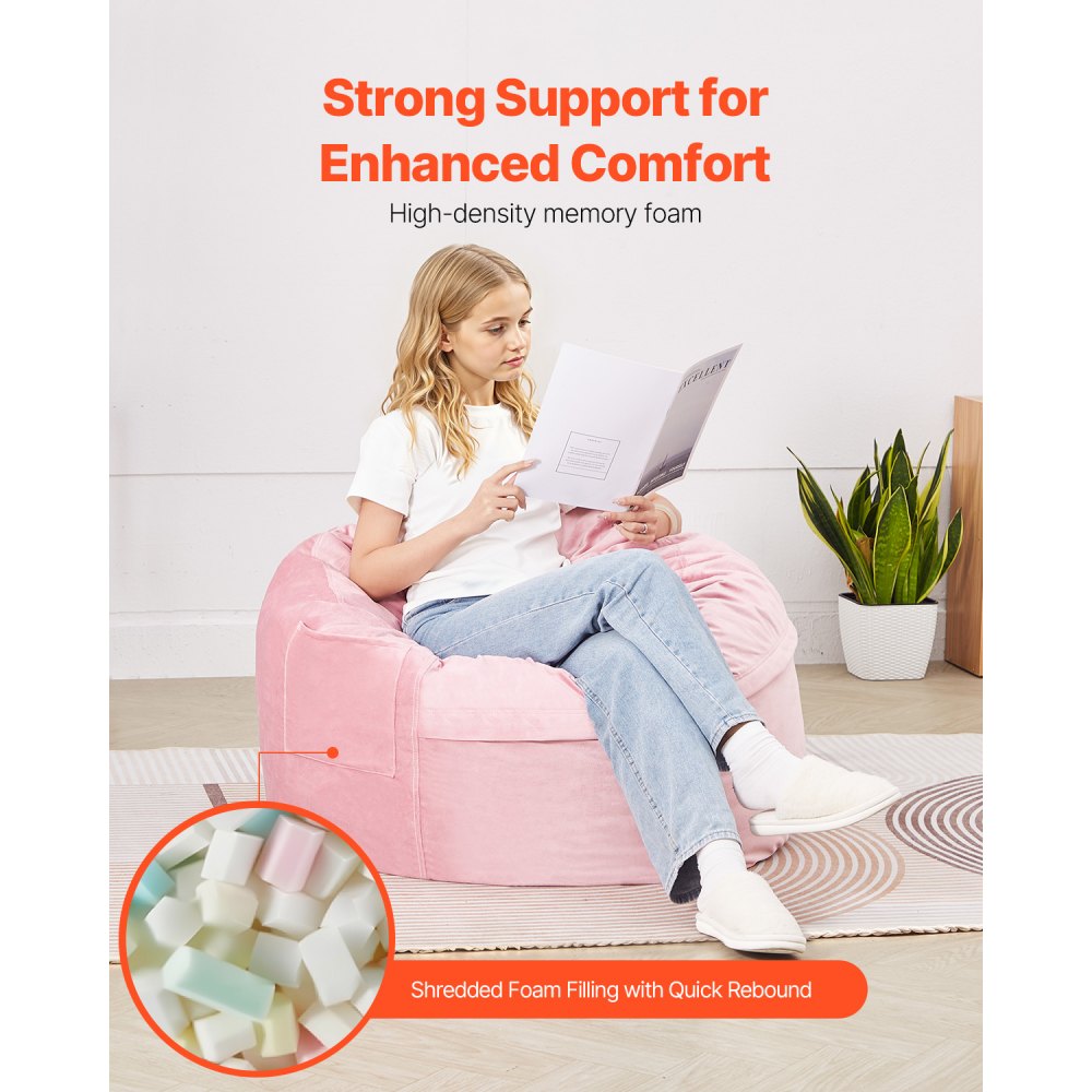 VEVOR runder Sitzsack Sitzkissen Bean Bag Gaming (89 x 89 x 56 cm) mit abnehmbarem & waschbarem Bezug, 25D Memory Foam gefüllt mit holländischem Samt, Sitzsack für Schlafzimmer Spielzimmer, Rosa