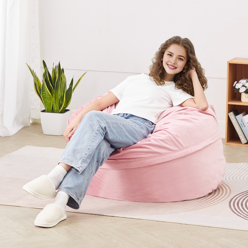 VEVOR runder Sitzsack Sitzkissen Bean Bag Gaming (89 x 89 x 56 cm) mit abnehmbarem & waschbarem Bezug, 25D Memory Foam gefüllt mit holländischem Samt, Sitzsack für Schlafzimmer Spielzimmer, Rosa