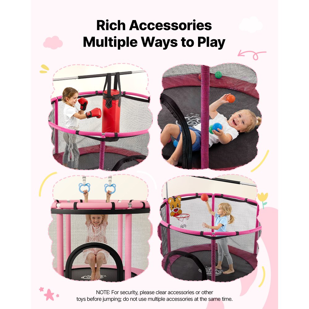 VEVOR Trampolin Mini für Kinder mit Sicherheitsnetz Haltestange Pink, Gartentrampolin Outdoor mit Basketballkorb, Basketball und Sandsack für Kinder, Weihnachts- oder Geburtstagsgeschenk