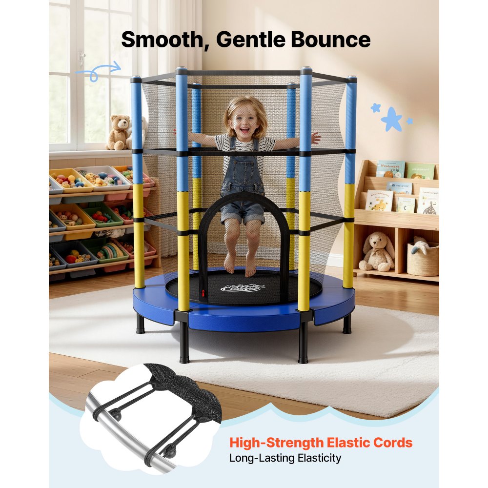 VEVOR Trampolin Mini für Kinder mit 60 kg Tragkraft Sicherheitsnetz 140 cm, Gartentrampolin Outdoor/ Indoor, Ideales Weihnachts- oder Geburtstagsgeschenk für Mädchen und Jungen, Blau Gelb