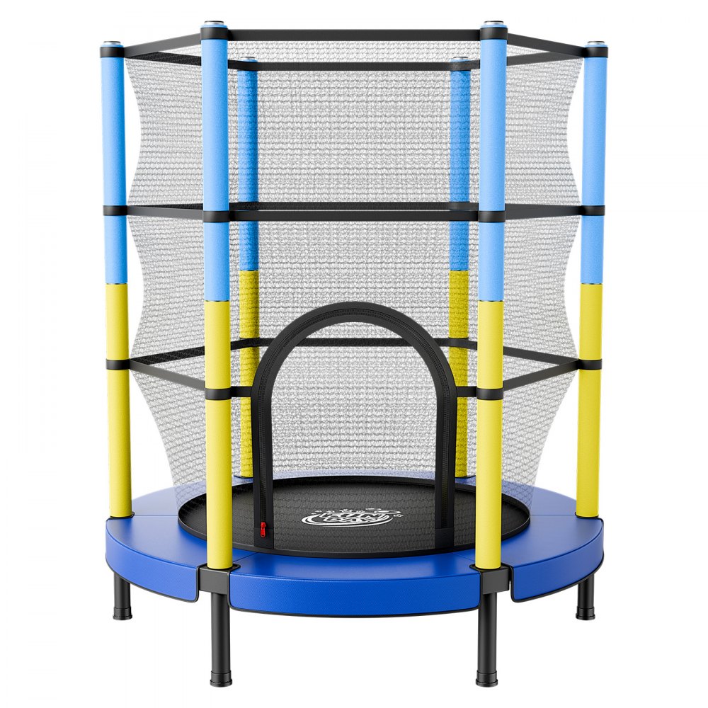 VEVOR Trampolin Mini für Kinder mit 60 kg Tragkraft Sicherheitsnetz 140 cm, Gartentrampolin Outdoor/ Indoor, Ideales Weihnachts- oder Geburtstagsgeschenk für Mädchen und Jungen, Blau Gelb