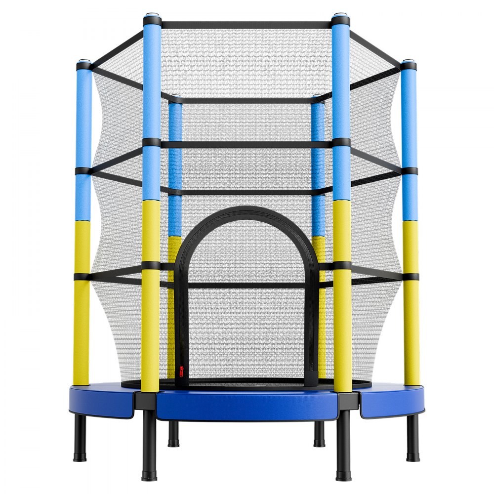 VEVOR Trampolin Mini für Kinder mit 60 kg Tragkraft Sicherheitsnetz 140 cm, Gartentrampolin Outdoor/ Indoor, Ideales Weihnachts- oder Geburtstagsgeschenk für Mädchen und Jungen, Blau Gelb