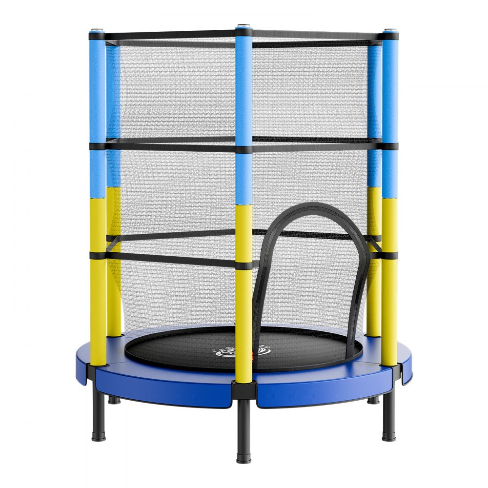 VEVOR Trampolin Mini für Kinder mit 60 kg Tragkraft Sicherheitsnetz 140 cm, Gartentrampolin Outdoor/ Indoor, Ideales Weihnachts- oder Geburtstagsgeschenk für Mädchen und Jungen, Blau Gelb