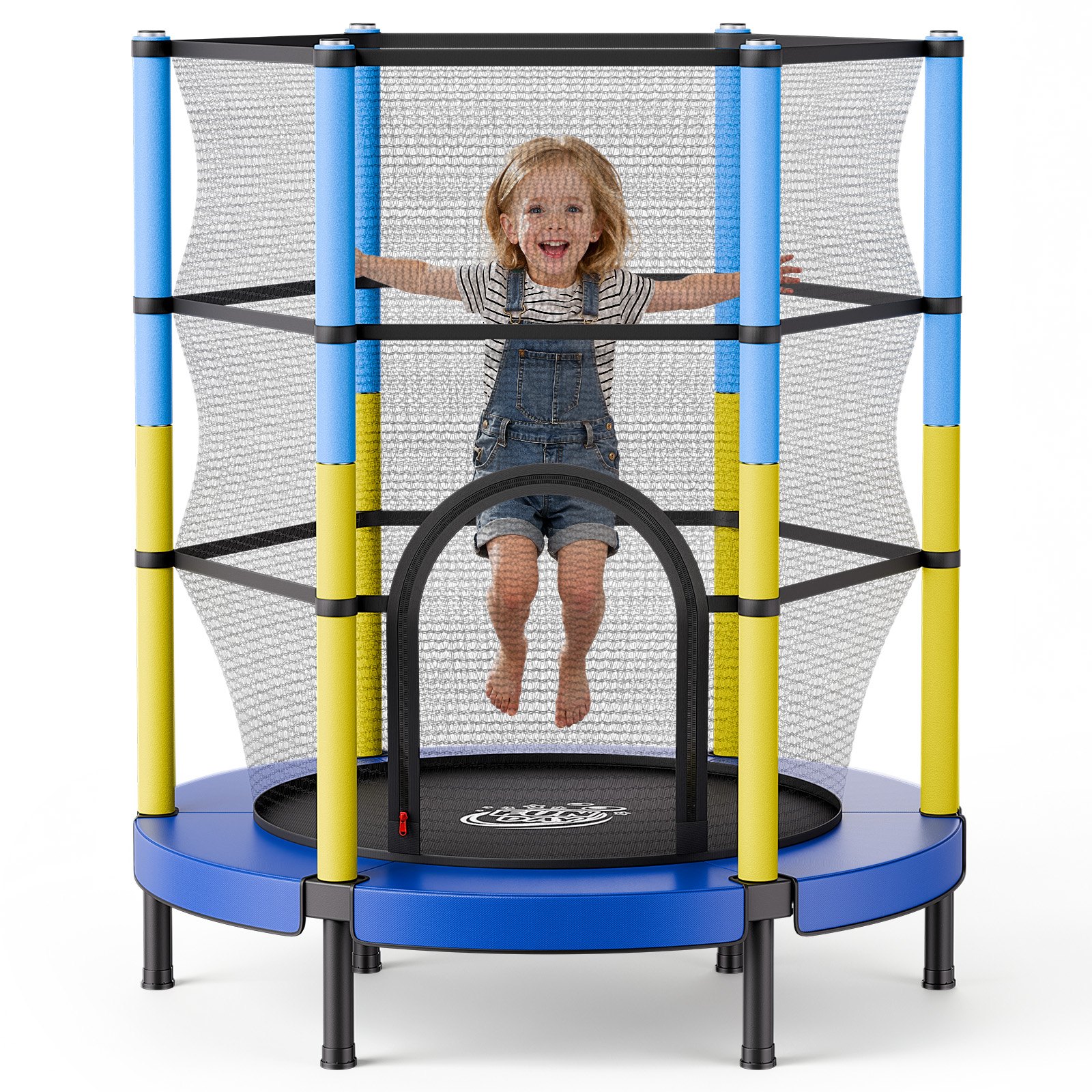 VEVOR Trampolin Mini für Kinder mit 60 kg Tragkraft Sicherheitsnetz 140 cm, Gartentrampolin Outdoor/ Indoor, Ideales Weihnachts- oder Geburtstagsgeschenk für Mädchen und Jungen, Blau Gelb